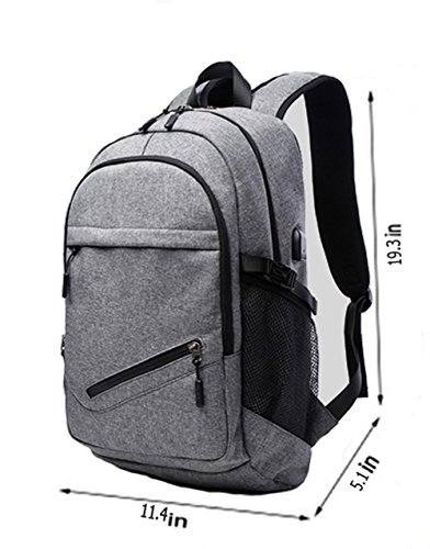 Slim Laptop Backpack, KOLAKO 15 15.6 Inch Water Resistant Polyester College Backpacks Lightweight Travel Bag for Women & Men with w/ USB Charging Port, Fits UNDER 15.6 Laptop/ Computer(T1 Gray)