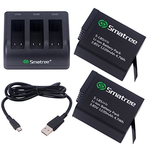 Smatree Battery (2-Pack) With 3-Channel Charger for Gopro HERO 6 / 5 Black (Compatible with Hero5 Firmware v01.50, v01.55, v01.57 and v02.00, v02.51)