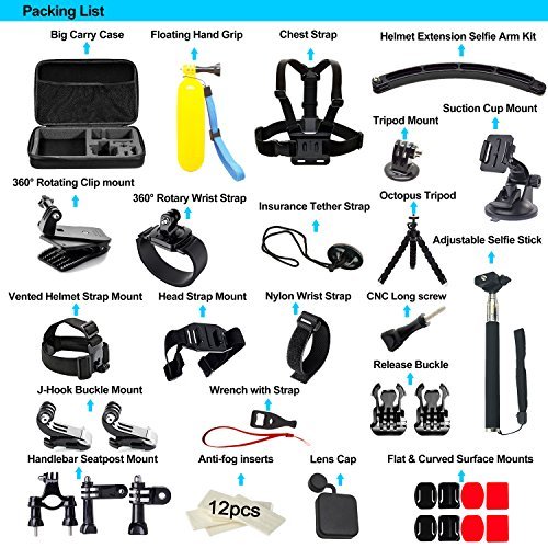 Soft Digits 50 in 1 Action Camera Accessories Kit for GoPro Hero 5 4 3+ 3 2 1 with Carrying Case/Chest Strap/Octopus Tripod