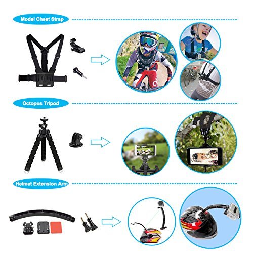 Soft Digits 50 in 1 Action Camera Accessories Kit for GoPro Hero 5 4 3+ 3 2 1 with Carrying Case/Chest Strap/Octopus Tripod