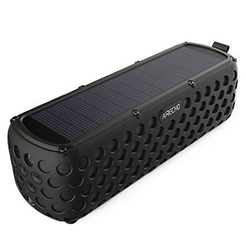 Solar Bluetooth Speaker, Airecho 30-Hour Playtime Dual-driver HD Stereo Portable Wireless Silicone Bluetooth 4.0 Speaker for Outdoor Sport ( Splashproof and Shockproof ) - Black