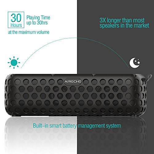 Solar Bluetooth Speaker, Airecho 30-Hour Playtime Dual-driver HD Stereo Portable Wireless Silicone Bluetooth 4.0 Speaker for Outdoor Sport ( Splashproof and Shockproof ) - Black