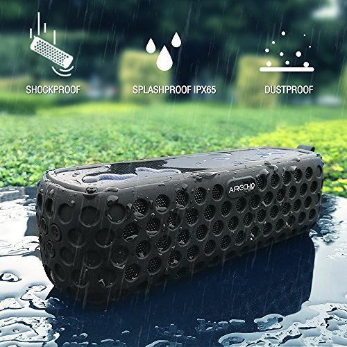 Solar Bluetooth Speaker, Airecho 30-Hour Playtime Dual-driver HD Stereo Portable Wireless Silicone Bluetooth 4.0 Speaker for Outdoor Sport ( Splashproof and Shockproof ) - Black