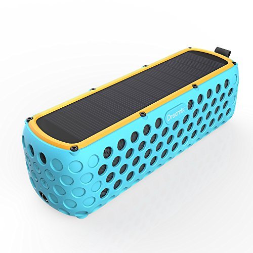 Solar Bluetooth Speaker, Dreamix 30 Hours Playtime IP65 Splashproof Portable Outdoor Wireless Silicone Dual Driver Bass Bluetooth 4.0 Speaker for Bike, Camping, Hiking - Blue