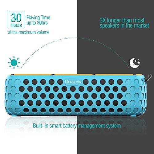 Solar Bluetooth Speaker, Dreamix 30 Hours Playtime IP65 Splashproof Portable Outdoor Wireless Silicone Dual Driver Bass Bluetooth 4.0 Speaker for Bike, Camping, Hiking - Blue