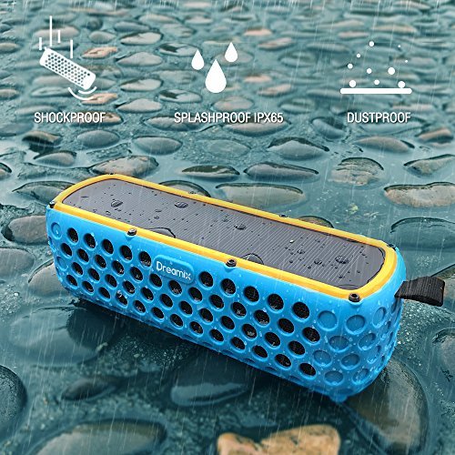 Solar Bluetooth Speaker, Dreamix 30 Hours Playtime IP65 Splashproof Portable Outdoor Wireless Silicone Dual Driver Bass Bluetooth 4.0 Speaker for Bike, Camping, Hiking - Blue