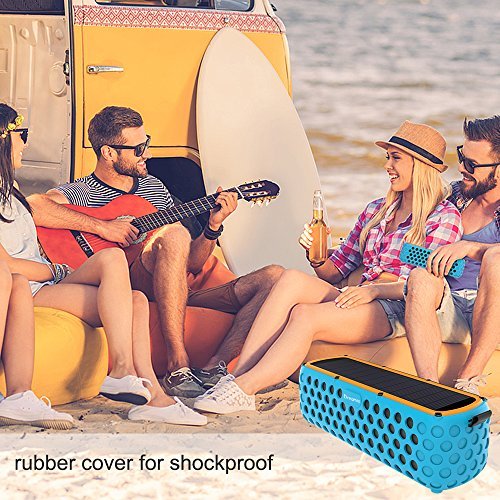 Solar Bluetooth Speaker, Dreamix 30 Hours Playtime IP65 Splashproof Portable Outdoor Wireless Silicone Dual Driver Bass Bluetooth 4.0 Speaker for Bike, Camping, Hiking - Blue