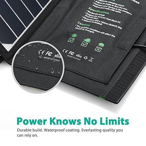 Solar Charger RAVPower 16W Solar Panel with Dual USB Port Waterproof Foldable for Smartphones Tablets and Camping Travel