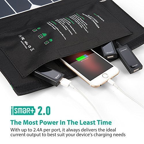 Solar Charger RAVPower 24W Solar Panel with Triple USB Ports Waterproof Foldable for Smartphones Tablets and Camping Travel