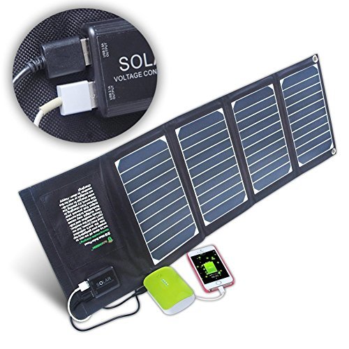 Solar Charger Sunkingdom Portable Foldable Solar Panel Charger 20W 2 USB Port with High-efficiency PowermaxIQ Technology for Iphone,Ipad,Camera,GPS,Ipod,Battery for camping (Black)