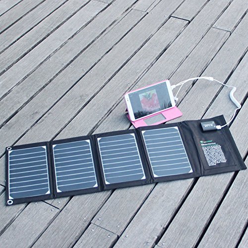 Solar Charger Sunkingdom Portable Foldable Solar Panel Charger 20W 2 USB Port with High-efficiency PowermaxIQ Technology for Iphone,Ipad,Camera,GPS,Ipod,Battery for camping (Black)