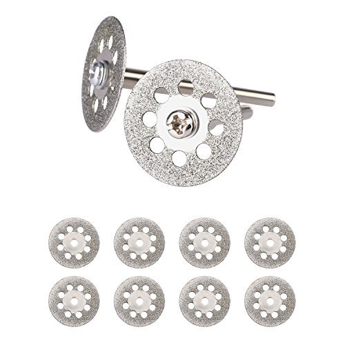 Soledi 10 Pieces Cutting Discs 22mm Sharp Vented Rotary Diamond Mandrel Dremel Tools