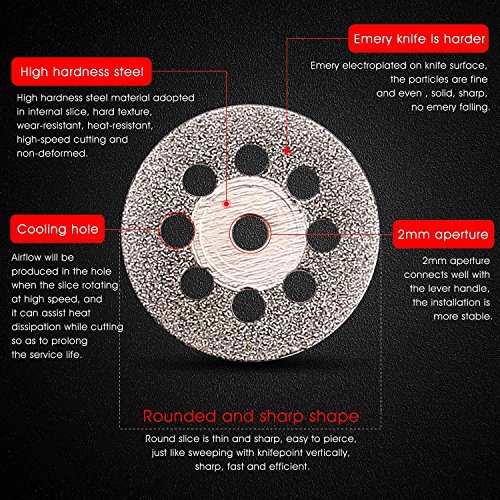 Soledi 10 Pieces Cutting Discs 22mm Sharp Vented Rotary Diamond Mandrel Dremel Tools