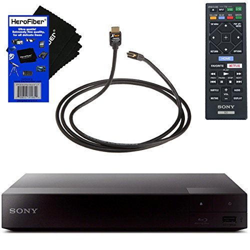 Sony BDP-S3700 Blu-Ray Disc Player with Built-in Wi-Fi + Remote Control + Xtech High-Speed HDMI Cable with Ethernet + HeroFiber Ultra Gentle Cleaning Cloth