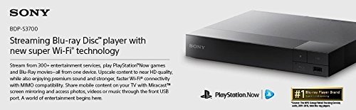 Sony BDP-S3700 Streaming Blu-Ray Disc Player with Wi-Fi, Bundled with Sony DLC-HE10S 3.3' Slim High Speed 4K/3D/Ethernet HDMI Cable + Remote Control