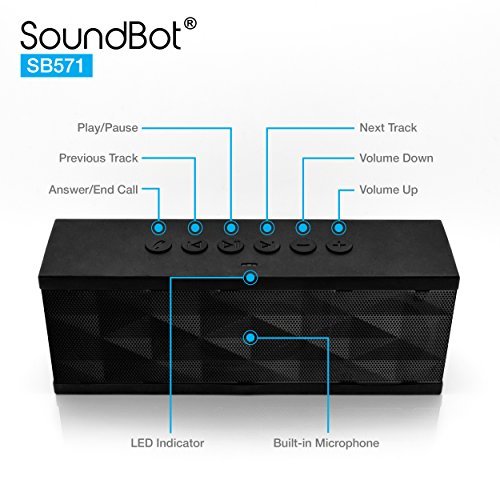 SoundBot® SB571 Bluetooth Wireless Speaker for 12 hrs Music Streaming & Hands-Free Calling w/ 6W + 6W 40mm Driver Speakerphone, Built-in Mic, 3.5mm Audio Port, Rechargeable Battery for Indoor & Outdoor Use