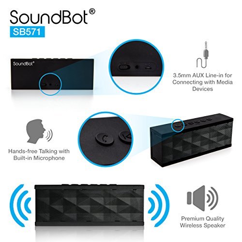 SoundBot® SB571 Bluetooth Wireless Speaker for 12 hrs Music Streaming & Hands-Free Calling w/ 6W + 6W 40mm Driver Speakerphone, Built-in Mic, 3.5mm Audio Port, Rechargeable Battery for Indoor & Outdoor Use