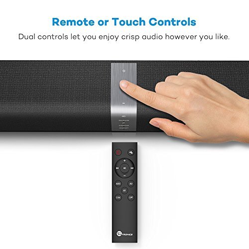 Soundbar, TaoTronics Sound Bar Wired and Wireless Bluetooth Audio ( 40 Watt Speaker,34-Inch, 2 Passive Radiators, Dual Connection Methods, Touch and Remote Control, Wall Mountable, Updated Version)