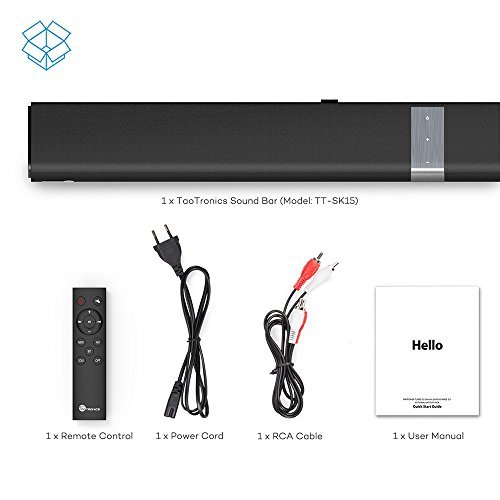 Soundbar, TaoTronics Sound Bar Wired and Wireless Bluetooth Audio ( 40 Watt Speaker,34-Inch, 2 Passive Radiators, Dual Connection Methods, Touch and Remote Control, Wall Mountable, Updated Version)