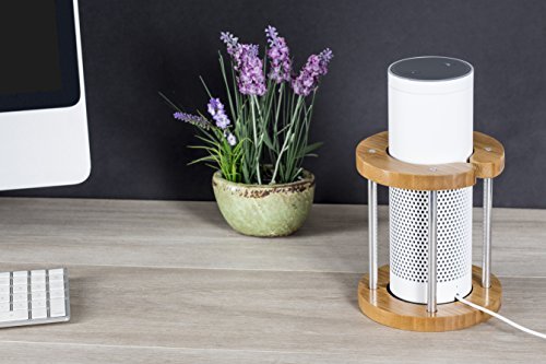 Speaker Stand for Amazon Echo, UE Boom and Other Models - Protect and Stabilize Alexa by Wasserstein (Stand, Bamboo Round)