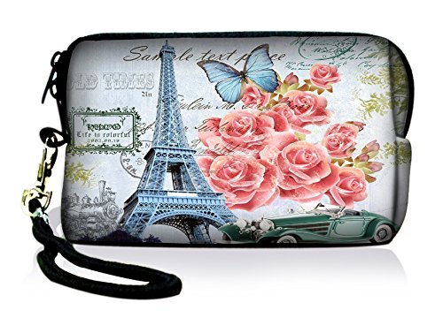 SpecialBag Eiffel Tower and Flowers Digital Camera Case Bag Pouch Coin Purse with Strap For Sony Samsung Nikon Canon Kodak FY-HDC-024