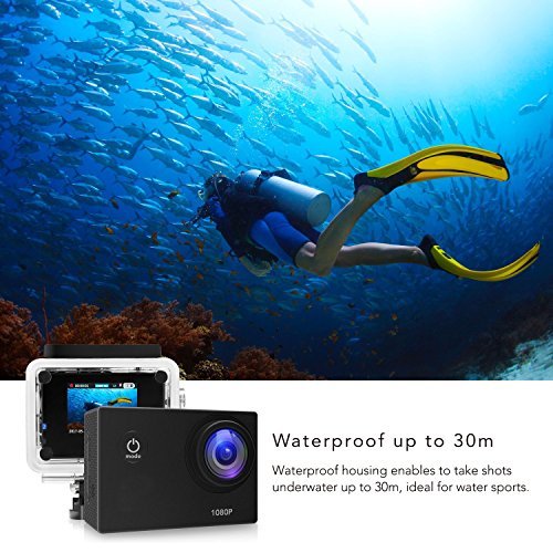 Sports Action Camera 1080P 12MP Waterproof Helmet Camera Underwater Cam with 170 Wide Angle and Rechargeable Battery