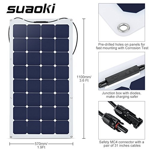 Suaoki 100W 18V 12V Solar Panel Charger SunPower Cell Ultra Thin Flexible with MC4 Connector Charging for RV Boat Cabin Tent Car(Compatibility with 18V and Below Devices)