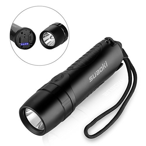 Suaoki Waterproof 4-in-1 Cree Rechargeable LED Torch Flashlight Powered by 5,200 mAh External Battery Charger, Window Smasher and Belt Cutter