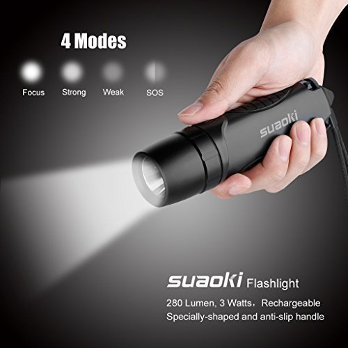 Suaoki Waterproof 4-in-1 Cree Rechargeable LED Torch Flashlight Powered by 5,200 mAh External Battery Charger, Window Smasher and Belt Cutter