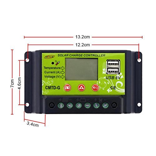 Sun YOBA Solar Charge Controller Solar Controller 10A 12V 24V with Dual USB 5V