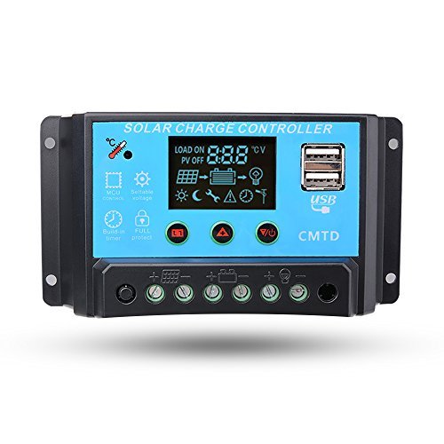 Sunix 20A 12V/24V Solar Charge Controller Charge Regulator Intelligent , USB Port Display Overload Protection Temperature Compensation