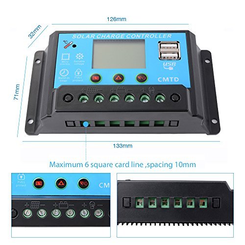 Sunix 20A 12V/24V Solar Charge Controller Charge Regulator Intelligent , USB Port Display Overload Protection Temperature Compensation