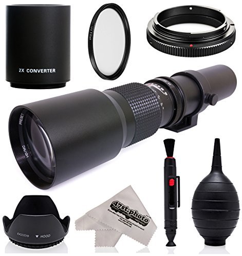 Super 500mm/1000mm f/8 Manual Telephoto Lens for Canon EOS, 80D, 70D, 77D, 60D, 60Da, 1Ds, Mark III and II 7D, 6D, 5D, 5DS Rebel T6s, T6i, T6, T5i, T5, T4i, T3i, T3, SL1, SL2, Digital SLR Cameras