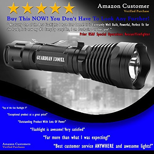 Supernova Guardian 1300XL Tactical Flashlight - Rechargeable Professional Series Ultra Bright LED Flashlight with Remote Pressure Switch and BrightStart Technology