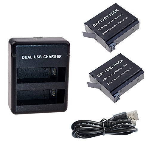 Suptig Battery (2 Pack) and Daul Charger for Gopro HERO4 Black Gopro HERO4 Silver and Gopro AHDBT-401