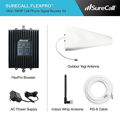 SureCall FlexPro Yagi/Whip, Dual Band Cell Phone Signal Booster Kit for All Carriers up to 3,000 Sq Ft