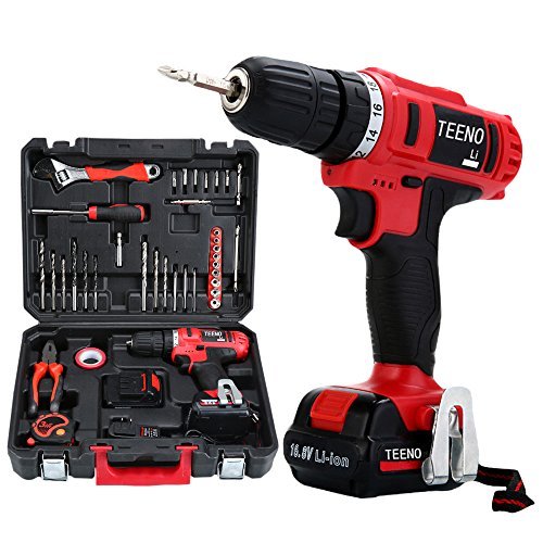 TEENO Cordless Drill Set 16.8V Lithium 2 Batteries Drill Driver Kit with 36 Accessories