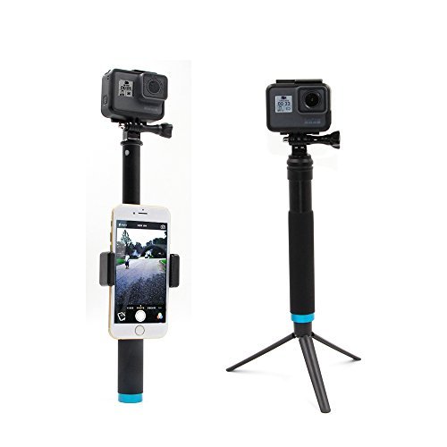 TELESIN Aluminum Alloy Extendable Handheld Monopod Tripod Pole Selfie Stick with Tripod Mount Stand for GoPro Hero 5 4 3 2 1, Session, Cellphone and Compact Action Camera