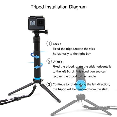 TELESIN Aluminum Alloy Extendable Handheld Monopod Tripod Pole Selfie Stick with Tripod Mount Stand for GoPro Hero 5 4 3 2 1, Session, Cellphone and Compact Action Camera