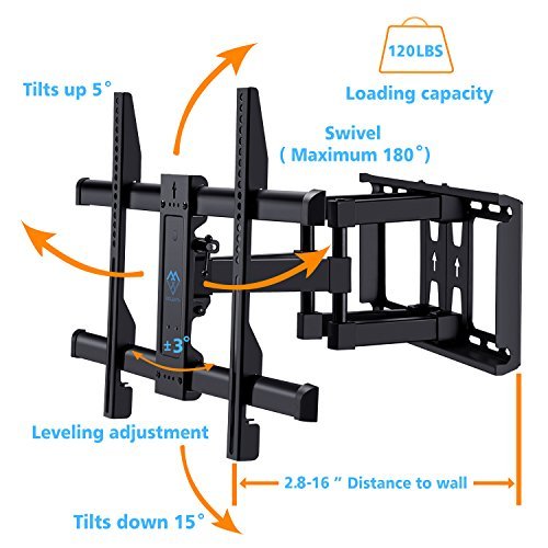 TV Wall Mount Bracket Full Motion Dual Articulating Arm for most 37-70 Inch LED, LCD, OLED, Flat Screen,Plasma TVs up to 120lbs VESA 600x400mm with Tilt, Swivel and Rotation HDMI Cable by PERLESMITH