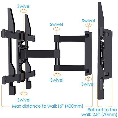 TV Wall Mount Bracket Full Motion Dual Articulating Arm for most 37-70 Inch LED, LCD, OLED, Flat Screen,Plasma TVs up to 120lbs VESA 600x400mm with Tilt, Swivel and Rotation HDMI Cable by PERLESMITH