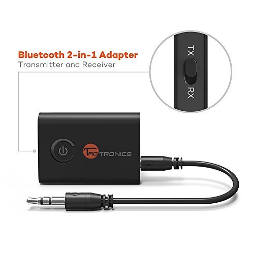 TaoTronics Bluetooth 4.1 Transmitter / Receiver, 2-in-1 Wireless 3.5mm Adapter (aptX Low Latency, 2 Devices Simultaneously, For TV / Home Sound System)