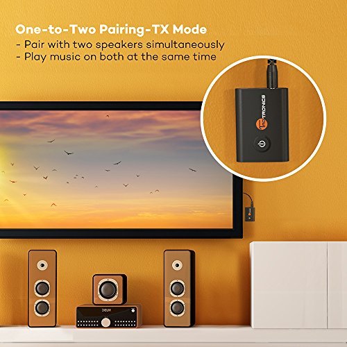 TaoTronics Bluetooth 4.1 Transmitter / Receiver, 2-in-1 Wireless 3.5mm Adapter (aptX Low Latency, 2 Devices Simultaneously, For TV / Home Sound System)