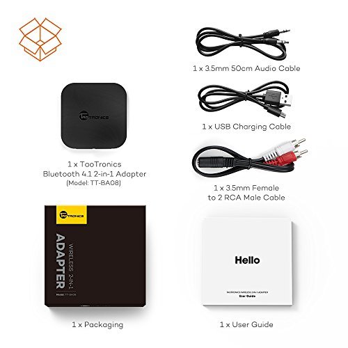 TaoTronics Bluetooth 4.1 Transmitter / Receiver, Wireless 3.5mm Audio Adapter (aptX Low Latency, Pair 2 At Once, For TV / Car Sound System, Volume Control)