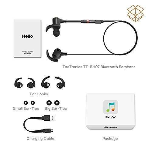 TaoTronics Bluetooth Headphones, Wireless 4.1 Magnetic Earbuds aptX Stereo Earphones, IPX5 Splash Proof Secure Fit for Sports with Built-in Mic [Upgraded Version]