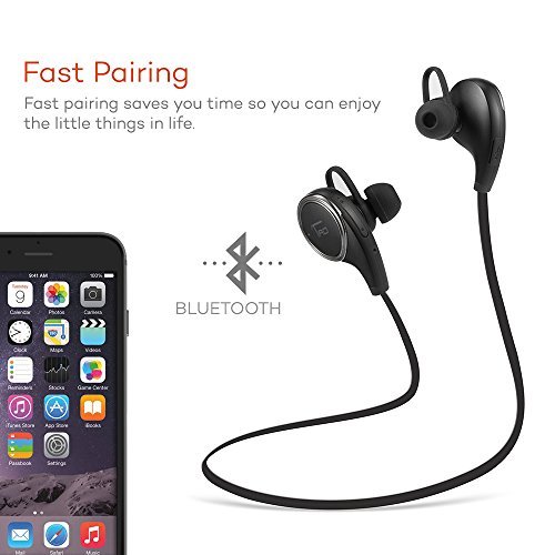 TaoTronics Bluetooth Headphones Wireless Earbuds Sports In Ear Sweatproof Earphones with Built in Mic (Balanced Audio, aptX Lossless sound, Cordless 4.1, CVC 6.0 Noise Cancellation) Black