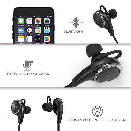 TaoTronics Bluetooth Headphones Wireless Earbuds Sports In Ear Sweatproof Earphones with Built in Mic (Balanced Audio, aptX Lossless sound, Cordless 4.1, CVC 6.0 Noise Cancellation) Black