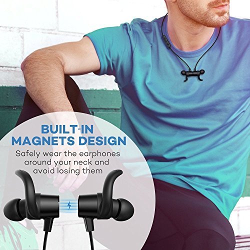 TaoTronics Bluetooth In Ear Headphones Wireless Earbuds Sports Magnetic Earphones with Built-in Mic (Sweat proof with IPX5 Splash Proof Rating, aptX Stereo, Up to 7 Hours Talk Time, Ceramic Antenna)