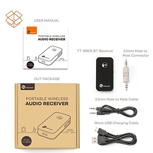 TaoTronics Bluetooth Receiver / Car Kit, Portable Wireless Audio Adapter 3.5mm Aux Stereo Output (Bluetooth 4.0, A2DP, Built-in Microphone) for Home Audio Music Streaming Sound System