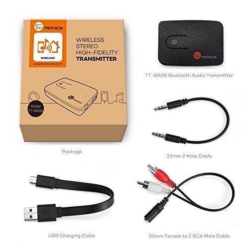 TaoTronics Bluetooth Transmitter, Wireless Transmitter for TV with 3.5mm Adapter & USB Dongle (TV Ears, High-Fidelity Stereo, Charging while Playing for TV & iPod)